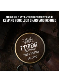 Viking Revolution Sweet Tobacco Hair Pomade For Men - Extreme Hold Hair Gel For Men Water Based - Mens Pomade Extra Firm Mens Hair Pomade Strong Hold - High Shine Mens Hair Cream (4Oz) 