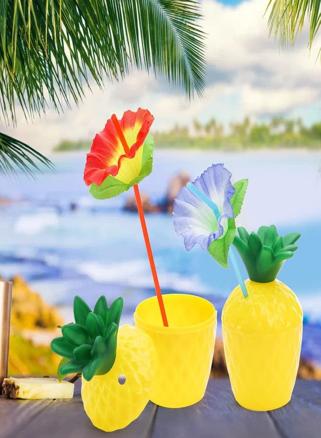 Cedilis 12 Pack Plastic Pineapple Cups with Lids and Straws, Hawaiian Luau Party Cups, Tiki Cups for Hawaiian Party Favor Decorations, 10oz - Image 4
