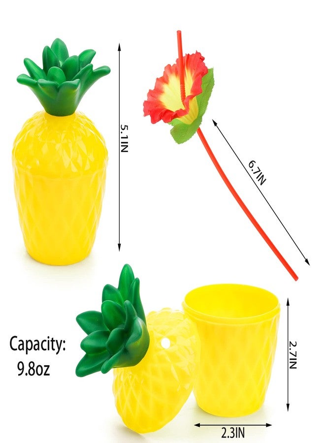 Cedilis 12 Pack Plastic Pineapple Cups with Lids and Straws, Hawaiian Luau Party Cups, Tiki Cups for Hawaiian Party Favor Decorations, 10oz - Image 2