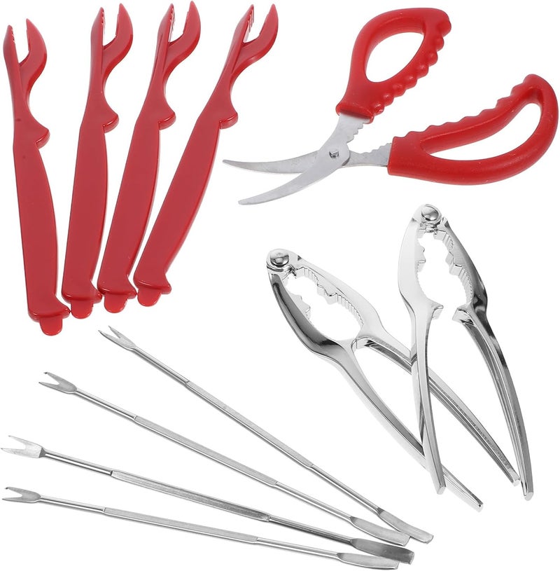 TOYANDONA Household Crab Eating Tool Kit with 4 Steel Picks, 4 Plastic Picks, 2 Crackers, and Small Scissors – Seafood Forks and Crab Leg Crackers for Kitchen Dining and Seafood Preparation - Image 1