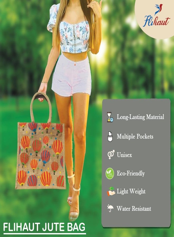 FLIHAUT Eco-Friendly Reusable Pack of 2 Unisex Printed Multipurpose Grocery, Shopping, Daily use Lunch Tiffin, Zipper Parachute Print Jute Bag 12" L x 6" W x 14" H & Bottle Cover-15 H x 5 "L x 4" W - Image 2