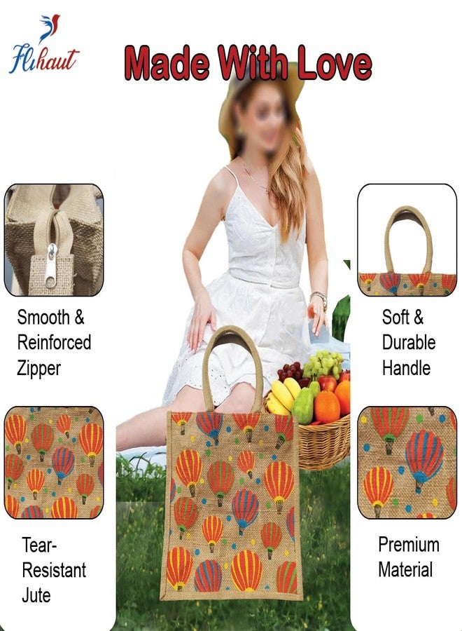 FLIHAUT Eco-Friendly Reusable Pack of 2 Unisex Printed Multipurpose Grocery, Shopping, Daily use Lunch Tiffin, Zipper Parachute Print Jute Bag 12" L x 6" W x 14" H & Bottle Cover-15 H x 5 "L x 4" W - Image 4
