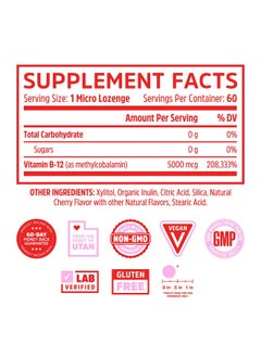 Zhou Zhou Nutrition Methyl (Vitamin B12) Lozenges, 5000 mcg for Maximum Absorption and Active Energy, Vegan, Cherry, 60 Count  - Image 2