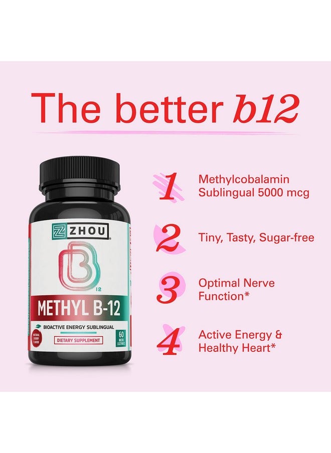 Zhou Zhou Nutrition Methyl (Vitamin B12) Lozenges, 5000 mcg for Maximum Absorption and Active Energy, Vegan, Cherry, 60 Count  - Image 3
