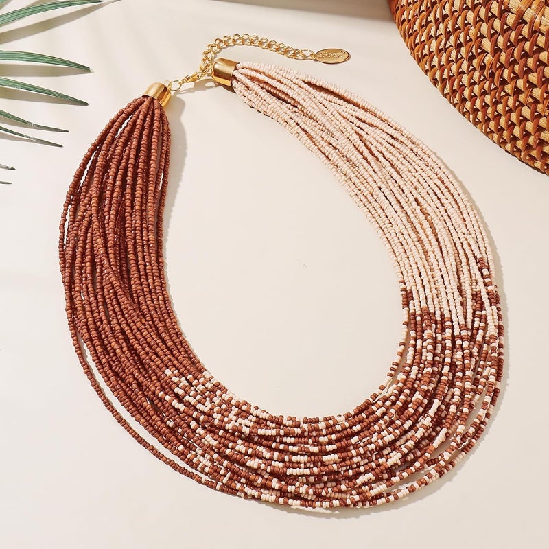 Bocar Multi Layer Chunky Bib Statement Seed Beads Cluster Collar Necklace for Women Gift (NK-10351) - Image 4