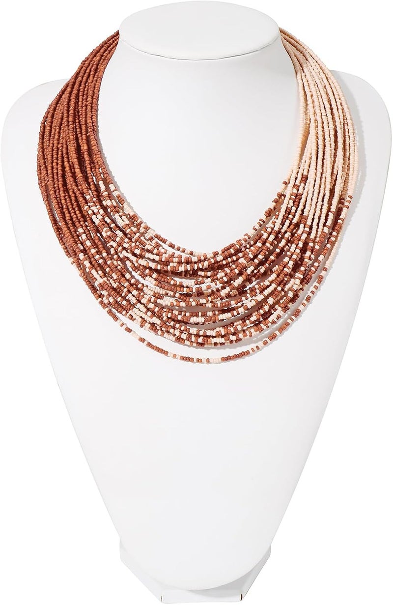 Bocar Multi Layer Chunky Bib Statement Seed Beads Cluster Collar Necklace for Women Gift (NK-10351) - Image 3