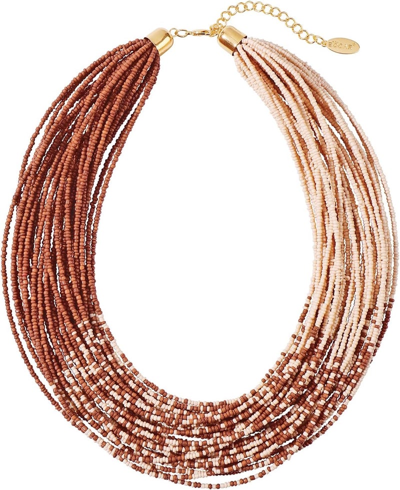 Bocar Multi Layer Chunky Bib Statement Seed Beads Cluster Collar Necklace for Women Gift (NK-10351) - Image 1