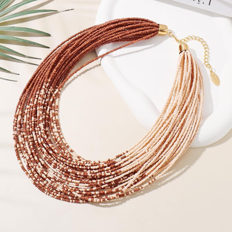 Bocar Multi Layer Chunky Bib Statement Seed Beads Cluster Collar Necklace for Women Gift (NK-10351) - Image 5