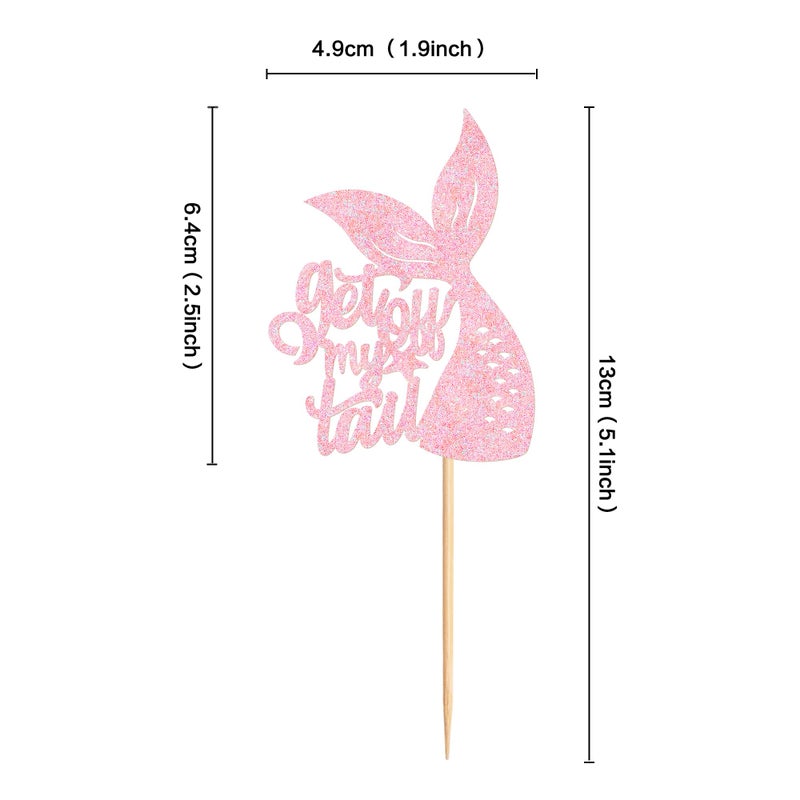 Ercadio 24Pcs Glitter Pink Mermaid Tail Cupcake Toppers and Cake Decoration Picks for Ocean Theme Baby Shower Kids Birthday Party Supplies - Image 2