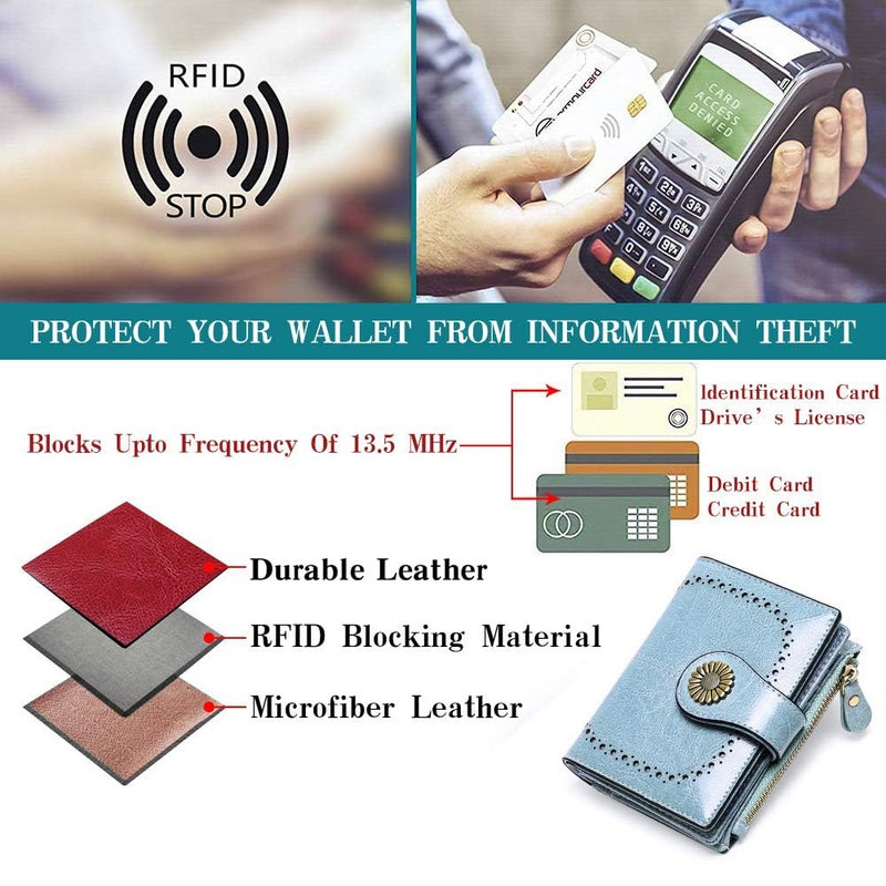 SENDEFN Small Womens Wallet Leather Bifold Card Holder RFID Blocking with Zipper Coin Pocket - Image 5