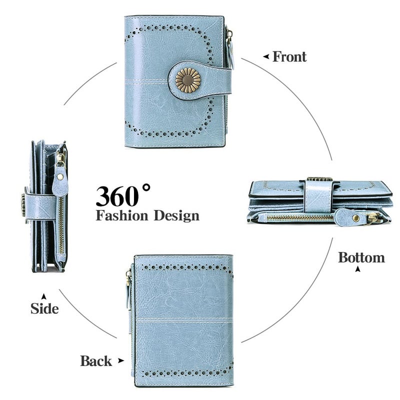 SENDEFN Small Womens Wallet Leather Bifold Card Holder RFID Blocking with Zipper Coin Pocket - Image 4