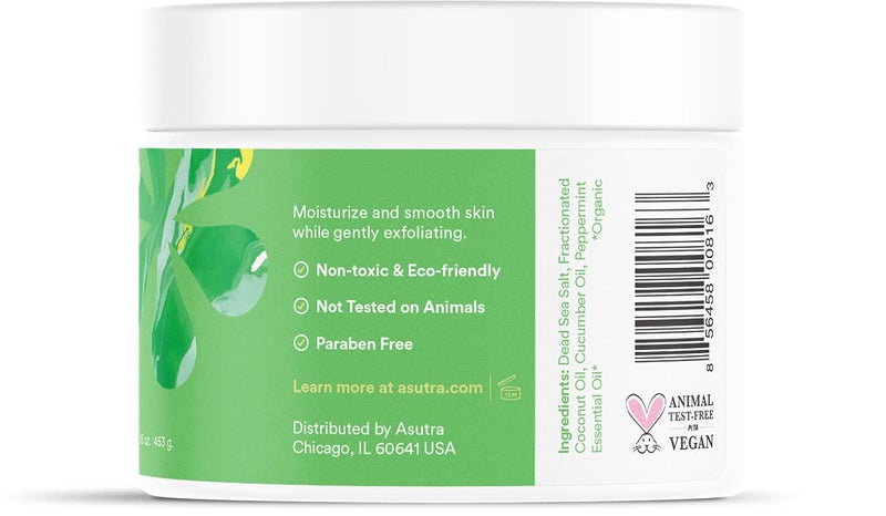 ASUTRA Dead Sea Salt Essential Oil Body Scrub Exfoliator (Cooling Cucumber), 16 oz - Ultra Hydrating, Gentle, & Moisturizing - Coconut, Cucumber, and Peppermint Oils - Image 3