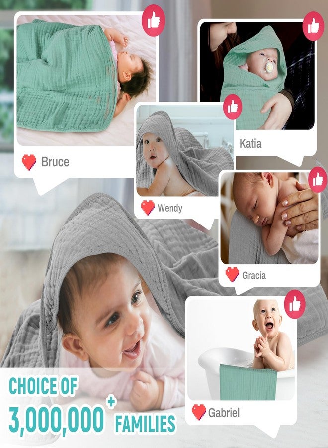 منشفة أطفال بغطاء رأس من الموسلين، قطن ناعم، أخضر زيتوني - Image 2