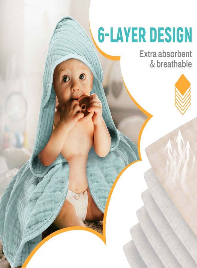 منشفة أطفال بغطاء رأس من الموسلين، قطن ناعم، أخضر زيتوني - Image 4