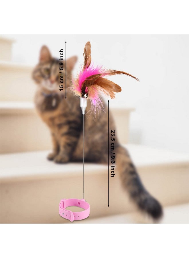 SAVITA Cat Teaser Wand Toy, Cat Teasing Wand Collar Silicone Adjustable Cat Wand Toy Feather with Bell Cat Interactive Teaser Toys for Indoor Cat Kittens Playing Exercise (Pink) - Image 2