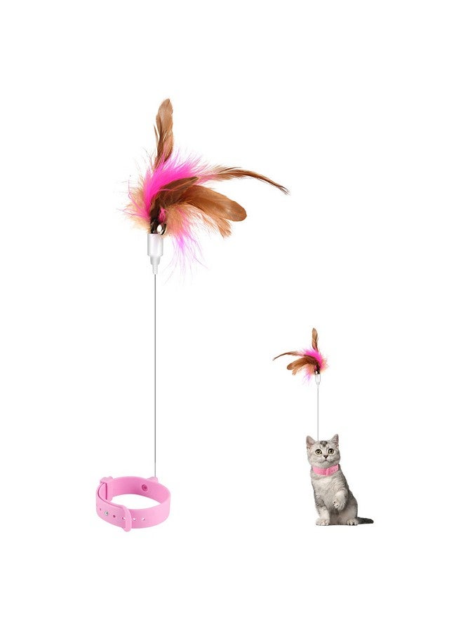 SAVITA Cat Teaser Wand Toy, Cat Teasing Wand Collar Silicone Adjustable Cat Wand Toy Feather with Bell Cat Interactive Teaser Toys for Indoor Cat Kittens Playing Exercise (Pink) - Image 1