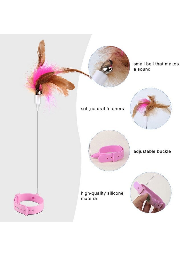 SAVITA Cat Teaser Wand Toy, Cat Teasing Wand Collar Silicone Adjustable Cat Wand Toy Feather with Bell Cat Interactive Teaser Toys for Indoor Cat Kittens Playing Exercise (Pink) - Image 3