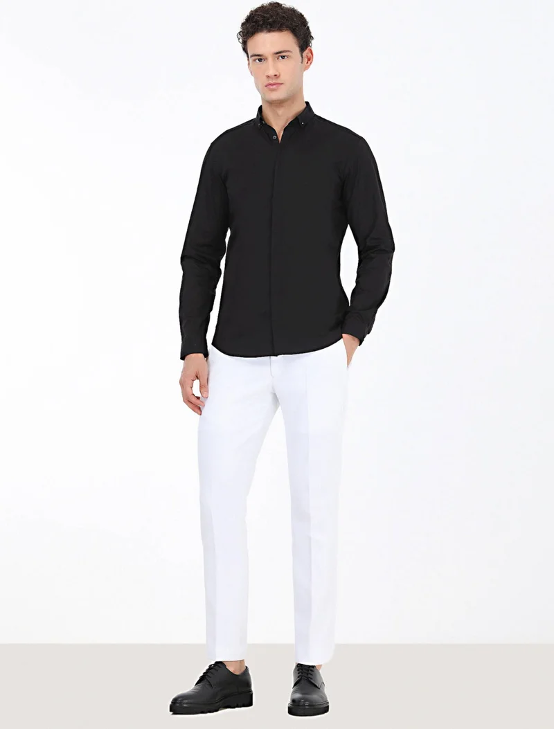 Kip Black Plain Slim Fit Woven Classic 100% Cotton Shirt