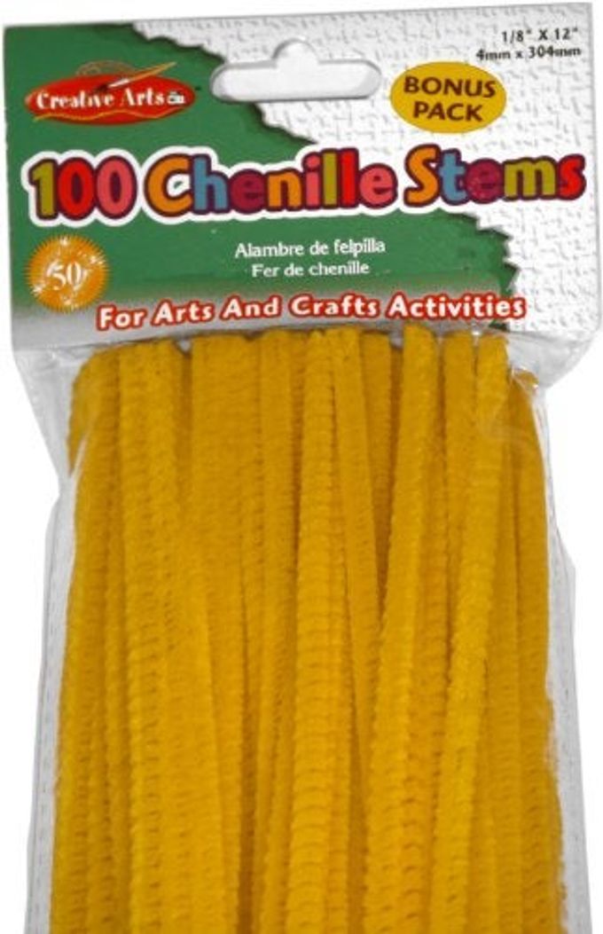 Charles Leonard Creative Arts by Charles Leonard Chenille Stems, 4 MM x 12 Inch, Yellow, 100/Bag (65440) - Image 1
