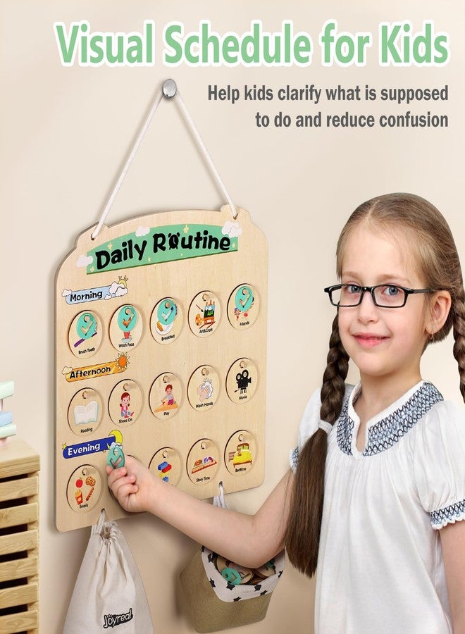 Joyreal Wooden Visual Schedule for Kids 3-6 Year Old - Three Rows Hanging Daily Schedule Chart for Home & Classroom - Morning Bedtime Routine Chart Chore Reward Chart for Toddlers - Autism Learning Materials - Image 2