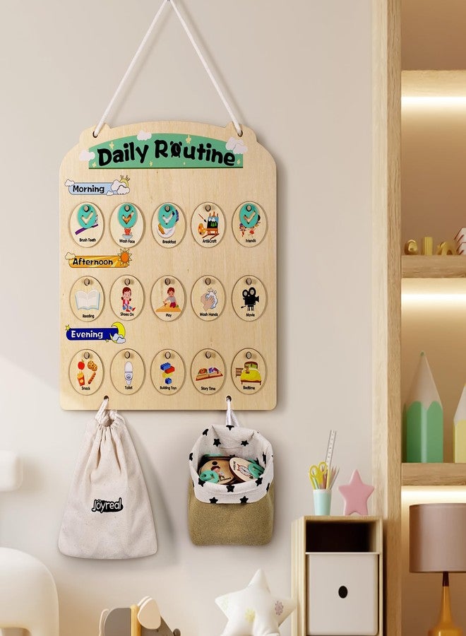 Joyreal Wooden Visual Schedule for Kids 3-6 Year Old - Three Rows Hanging Daily Schedule Chart for Home & Classroom - Morning Bedtime Routine Chart Chore Reward Chart for Toddlers - Autism Learning Materials - Image 3