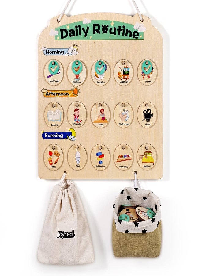 Joyreal Wooden Visual Schedule for Kids 3-6 Year Old - Three Rows Hanging Daily Schedule Chart for Home & Classroom - Morning Bedtime Routine Chart Chore Reward Chart for Toddlers - Autism Learning Materials - Image 1