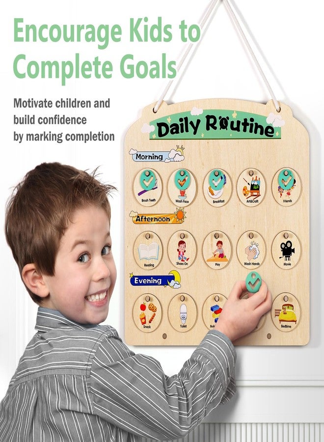 Joyreal Wooden Visual Schedule for Kids 3-6 Year Old - Three Rows Hanging Daily Schedule Chart for Home & Classroom - Morning Bedtime Routine Chart Chore Reward Chart for Toddlers - Autism Learning Materials - Image 5