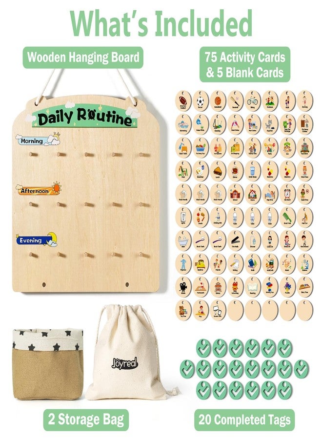 Joyreal Wooden Visual Schedule for Kids 3-6 Year Old - Three Rows Hanging Daily Schedule Chart for Home & Classroom - Morning Bedtime Routine Chart Chore Reward Chart for Toddlers - Autism Learning Materials - Image 4