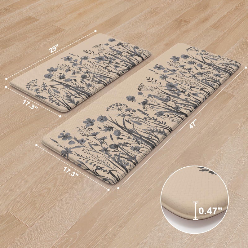KIMODE Anti Fatigue Kitchen Mats for Floor, Farmhouse Kitchen Rugs Sets of 2, Cushioned Kitchen Floor Mats, Comfort Standing Mat for Sink, Laundry, Office, Desk Brown/Grey 17"x47"+17"x29" - Image 3
