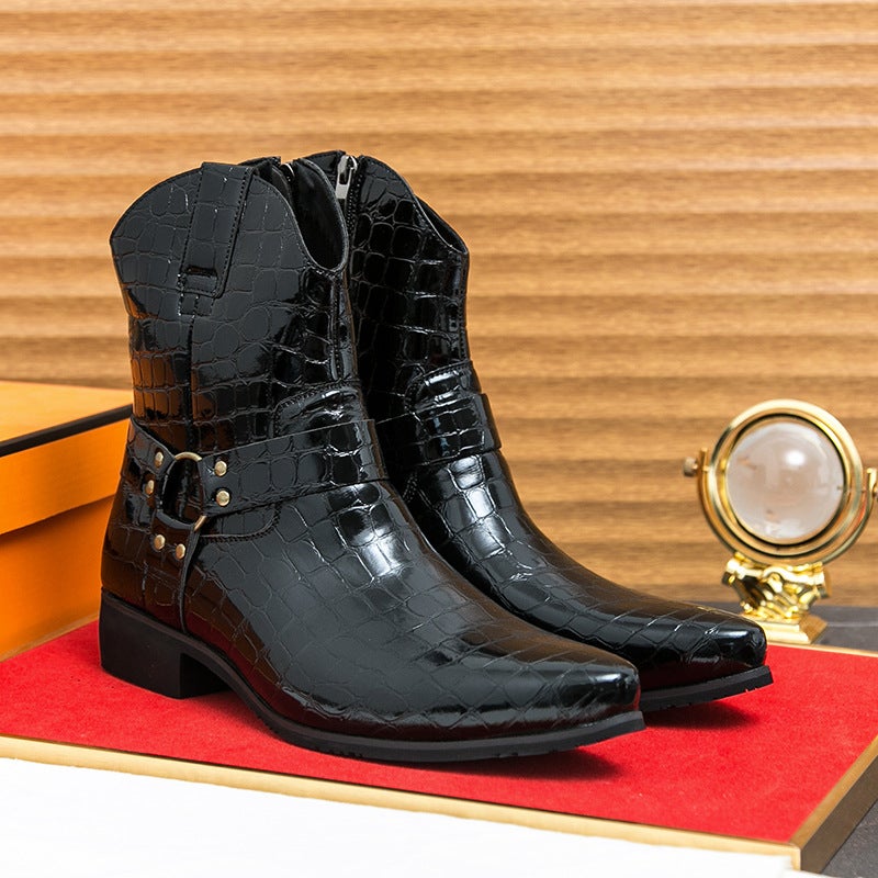 Men's Vintage Martin Boots Side Zipper Embossed Leather - Image 2