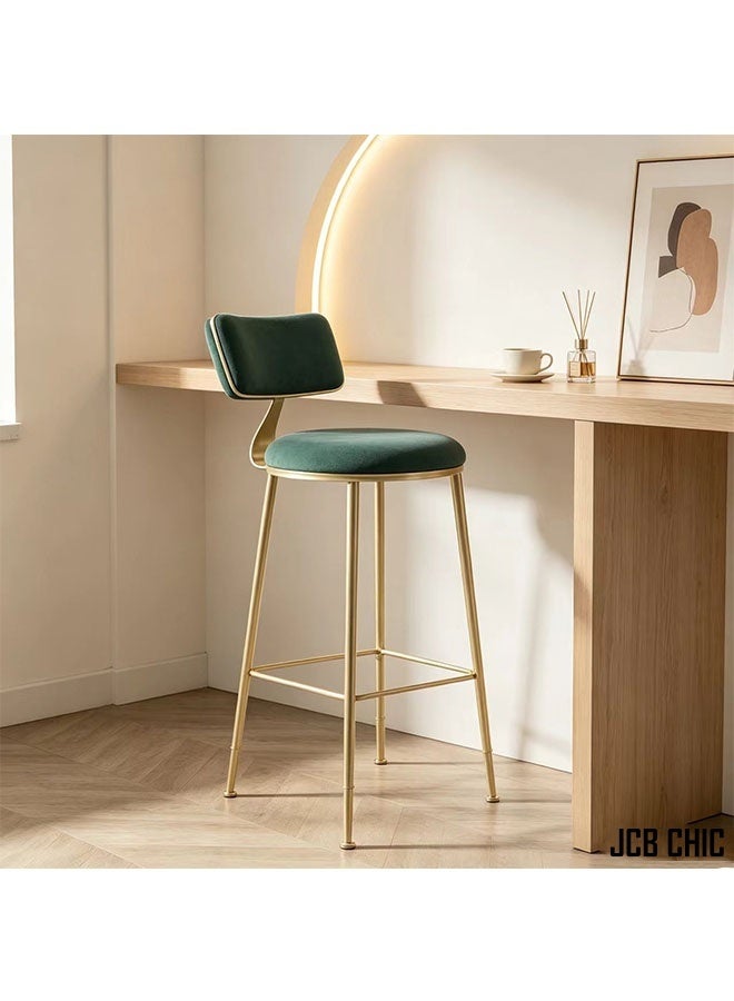 JCB CHIC كرسي بار عصري من المخمل مزود بمسند ظهر، كرسي بار بارتفاع منضدة، كرسي بهيكل معدني، كرسي طعام لمنضدة المطبخ، مخصص للحانات والمقاهي والمطاعم العائلية - Image 1