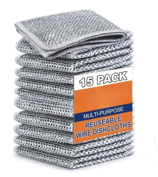Stewit (15 Pack) Non-Scratch Dish Wash Cloth, Steel Wire Dish Cloth, Wire Dishwashing Rags Stainless Steel Scrubber Non-Scratch Wire Dishcloth for Washing Dishes Sinks Counters - Image 4