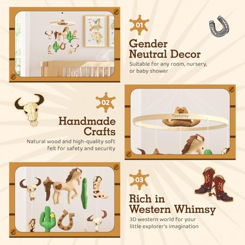Teeloray Baby Mobile for Crib Western Cowboy Crib Mobile for Boys and Girls Handmade Western Baby Stuff Cowboy Nursery Decor for Infant Bedroom Vintage Cowgirl Room Decor Gender Neutral Newborn Gift - Image 5