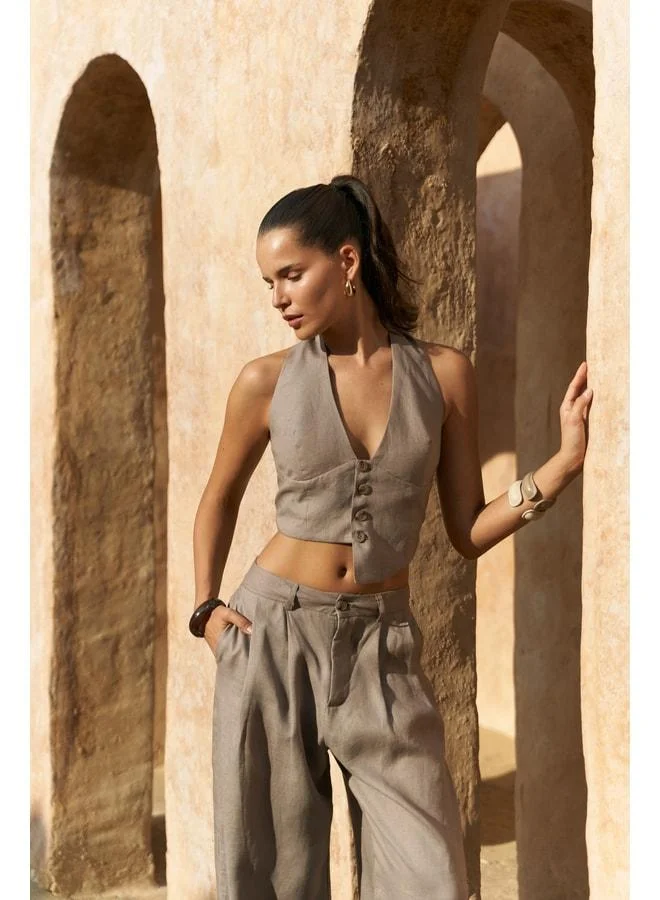 Bohemai Lvdovila Smoked Linen Crop Vest and Pants Set.