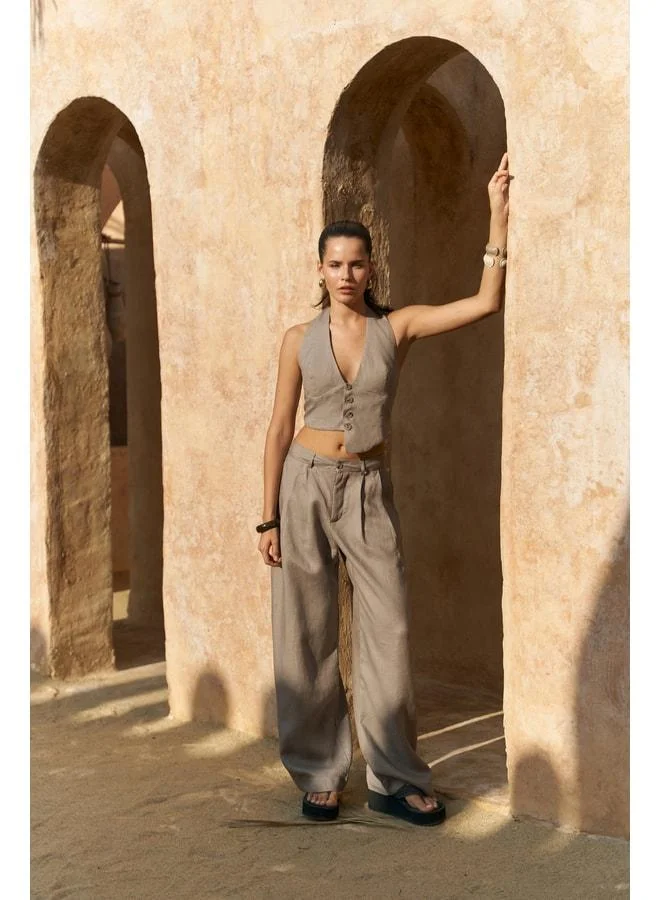 Bohemai Lvdovila Smoked Linen Crop Vest and Pants Set.