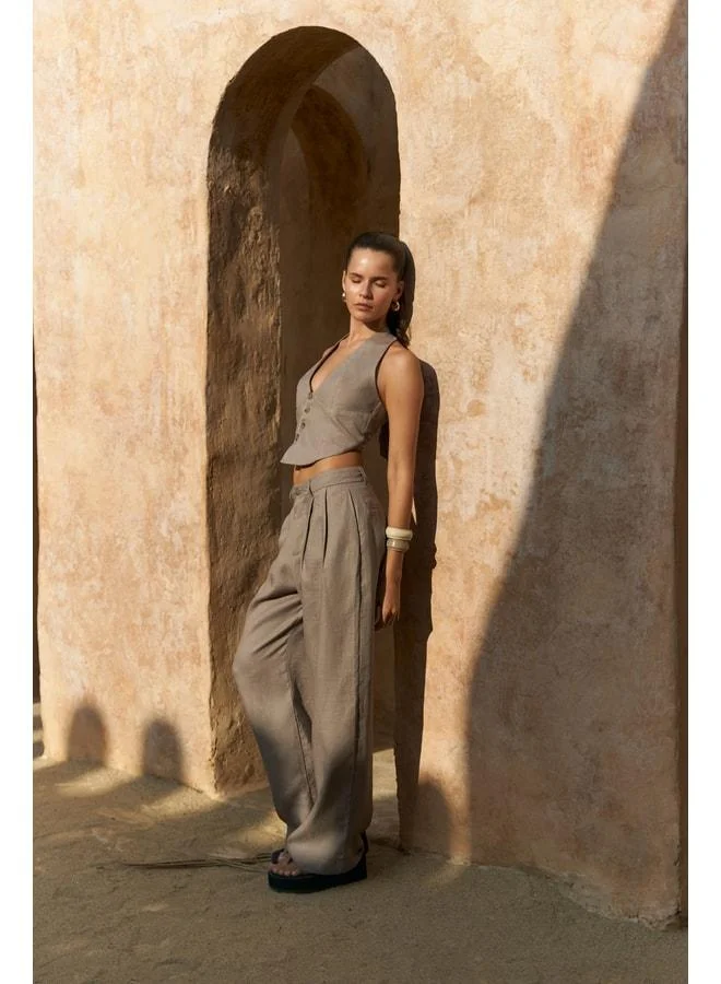 Bohemai  Lvdovila Smoked Linen Crop Vest and Pants Set. for Women | Best Price UAE