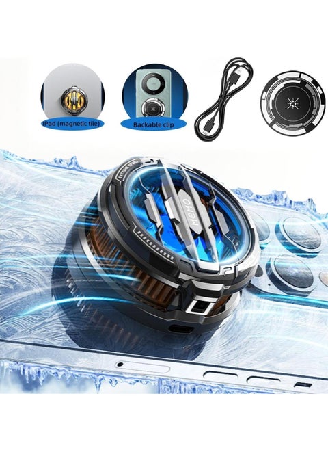 Magnetic Phone Cooler Cell Phone Cooler CX07 Phone Fan Cooler for 2.83-3.66 inches iOS/Android Semiconductor Heatsink Cooling for Gameing, Black+RGB