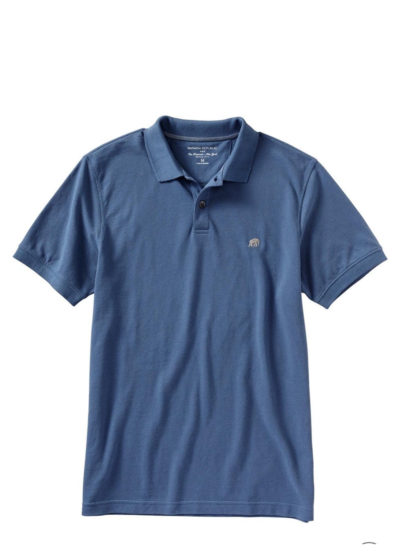 LOUD UNIVERSE Mens Light Blue Plain Cotton Pique Summer Fabric Mens Polo Shirt  - Image 1