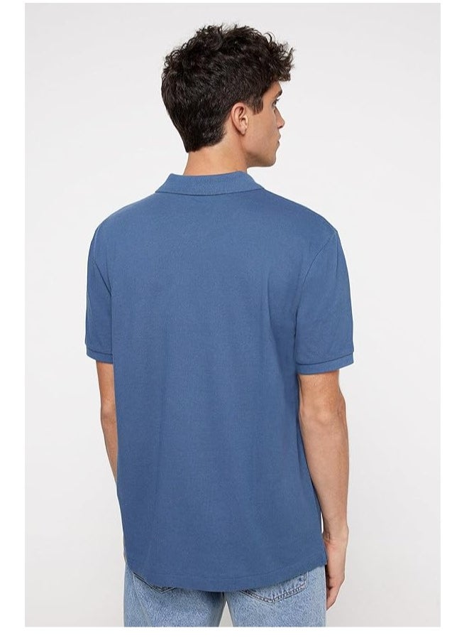 LOUD UNIVERSE Mens Light Blue Plain Cotton Pique Summer Fabric Mens Polo Shirt  - Image 2
