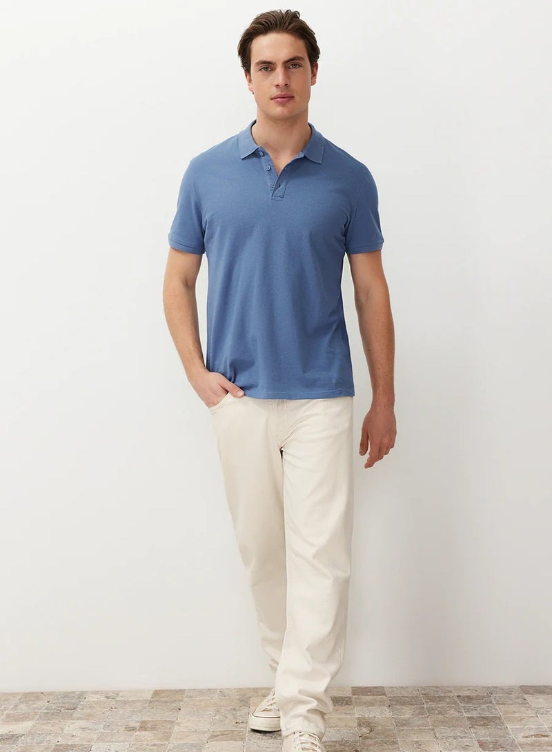 LOUD UNIVERSE قميص بولو رجالي صيفي من قماش بيكيه قطني سادة باللون الأزرق الفاتح للرجال - Image 4