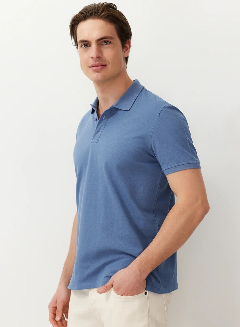 LOUD UNIVERSE قميص بولو رجالي صيفي من قماش بيكيه قطني سادة باللون الأزرق الفاتح للرجال - Image 3