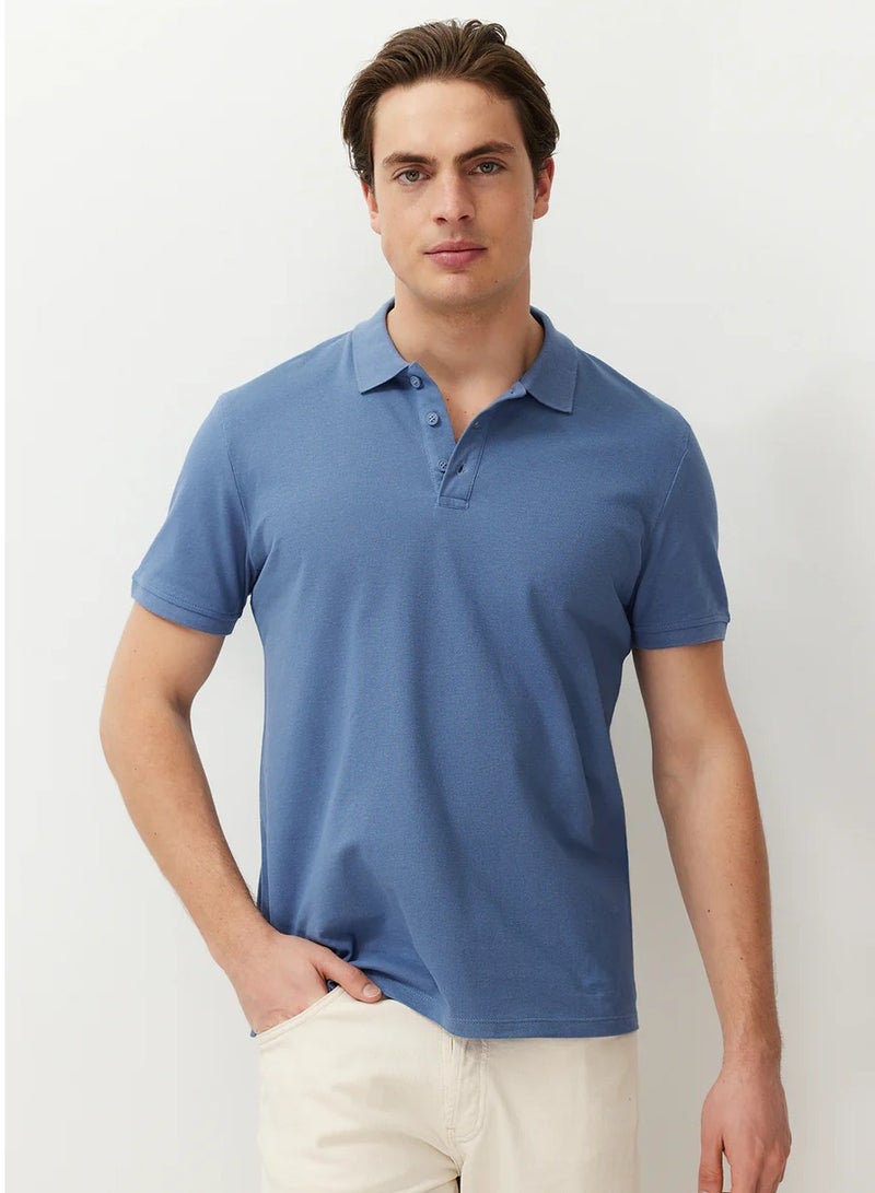 LOUD UNIVERSE قميص بولو رجالي صيفي من قماش بيكيه قطني سادة باللون الأزرق الفاتح للرجال - Image 2