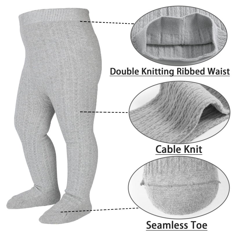 Mini angel Baby Tights 0-3 Months Girl Cable Knit Tights 3 Pack Baby Leggings Seamless Cotton Stockings Pantyhose for Newborn (Coffee+Khaki+Ivory, XXS) - Image 5
