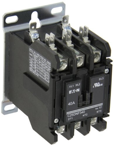 Eaton كونتاكتور إيتون C25DNF340A لغرض محدد، 50 مم، 3 أقطاب، لقم صندوقية، طرفيات توصيل سريعة متجاورة، تصنيف تيار 40A، 3 حصان كحد أقصى لمرحلة واحدة عند 115V، 10 حصان كحد أقصى لثلاث مراحل عند 230V، 20 حصان كحد أقصى لثلاث مراحل عند 480V، جهد ملف 120VAC - Image 1