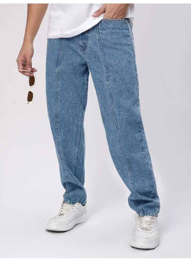 بيونغ Soft Blue Cut and Sew Baggy Fit Jeans for men