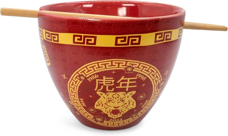 Boom Trendz Year Of The Tiger Chinese Zodiac Ceramic Dinnerware Set  Includes 16Ounce Ramen Noodle Bowl and Wooden Chopsticks  Asian Food Dish Set For Home  Kitchen  Kawaii Lunar New Year Gifts - Image 3