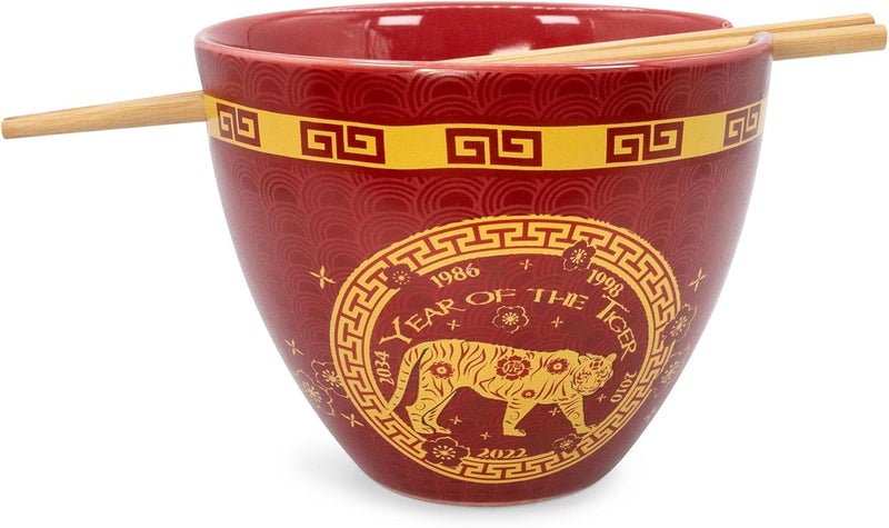 Boom Trendz Year Of The Tiger Chinese Zodiac Ceramic Dinnerware Set  Includes 16Ounce Ramen Noodle Bowl and Wooden Chopsticks  Asian Food Dish Set For Home  Kitchen  Kawaii Lunar New Year Gifts - Image 2
