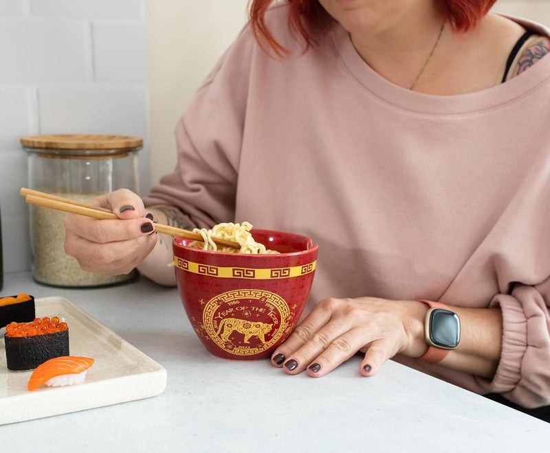Boom Trendz Year Of The Tiger Chinese Zodiac Ceramic Dinnerware Set  Includes 16Ounce Ramen Noodle Bowl and Wooden Chopsticks  Asian Food Dish Set For Home  Kitchen  Kawaii Lunar New Year Gifts - Image 5