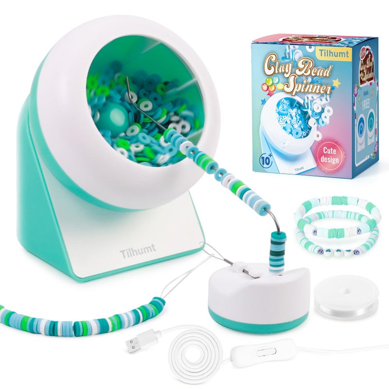 Tilhumt Clay Bead Spinner, Electric Bead Spinner for Jewelry Making, Friendship Bracelets Maker with Needle and Elastic String, Gift for Patent Design, Green (Beads Not Included) - Image 1