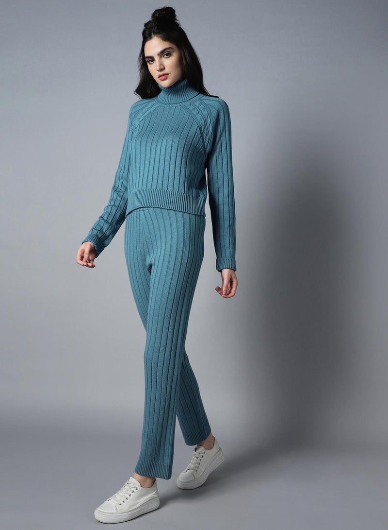 هاي ستار طقم نسائي أخضر من الأكريليك بالكامل، بلوزة بأكمام طويلة وسروال كاجوال، مقاس عادي - Image 2